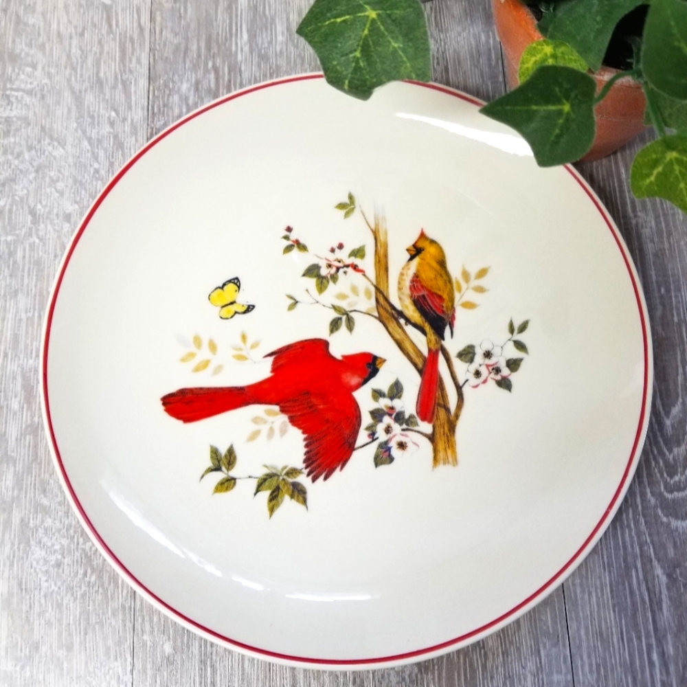 Springtime cardinal bird plate